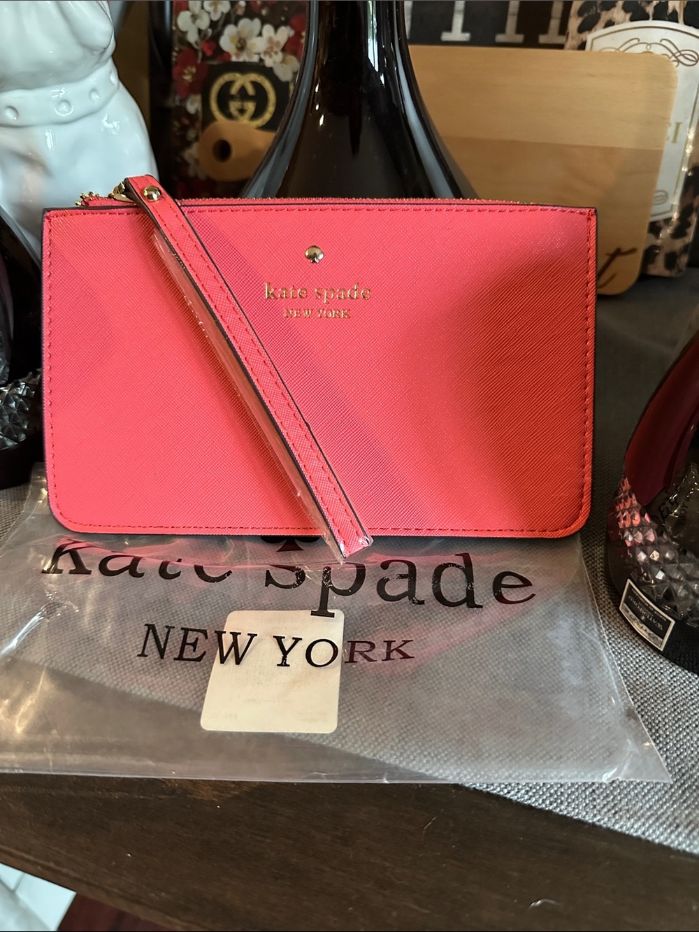 Kate Spade Saffiano Leather Wristlet with Gold Logo